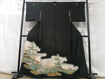 平和屋着物■豪華黒留袖 鴛鴦浜松文 正絹 逸品 CABF5092xe