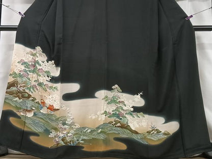 平和屋着物■豪華黒留袖 鴛鴦浜松文 正絹 逸品 CABF5092xe