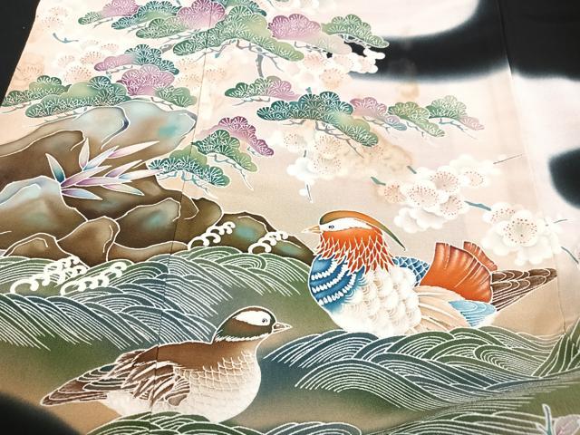 平和屋着物■豪華黒留袖 鴛鴦浜松文 正絹 逸品 CABF5092xe