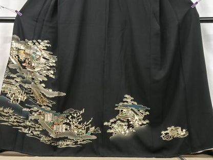 平和屋着物■豪華黒留袖 人物風景文 暈し染め 金彩 正絹 逸品 CABF5093xe