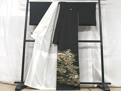 平和屋着物■豪華黒留袖 人物風景文 暈し染め 金彩 正絹 逸品 CABF5093xe
