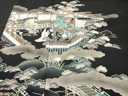 平和屋着物■豪華黒留袖 人物風景文 暈し染め 金彩 正絹 逸品 CABF5093xe