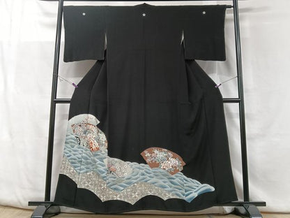 平和屋着物■豪華黒留袖 地紙御所車花文 正絹 逸品 CABF5094xe