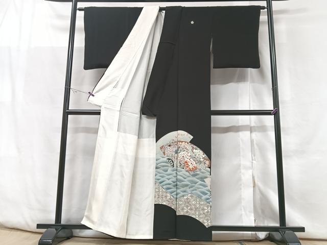 平和屋着物■豪華黒留袖 地紙御所車花文 正絹 逸品 CABF5094xe