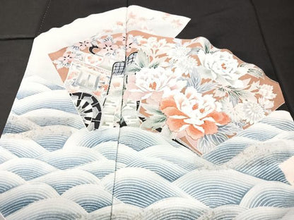 平和屋着物■豪華黒留袖 地紙御所車花文 正絹 逸品 CABF5094xe