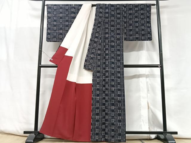 平和屋着物□上質な紬 幾何学文様 正絹 逸品 CABF5099xe