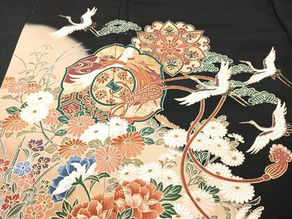 平和屋着物■豪華黒留袖 鏡裏飛鶴花文 暈し染め 金彩 正絹 逸品 CABF5111xe