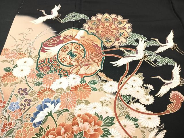 平和屋着物■豪華黒留袖 鏡裏飛鶴花文 暈し染め 金彩 正絹 逸品 CABF5111xe