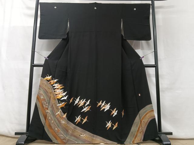 平和屋着物■豪華黒留袖 作家物 群鶴 金彩 正絹 逸品 CABF5114xe