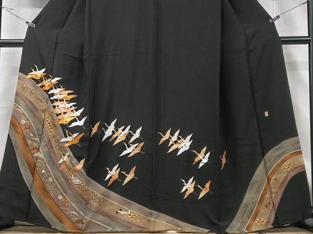平和屋着物■豪華黒留袖 作家物 群鶴 金彩 正絹 逸品 CABF5114xe