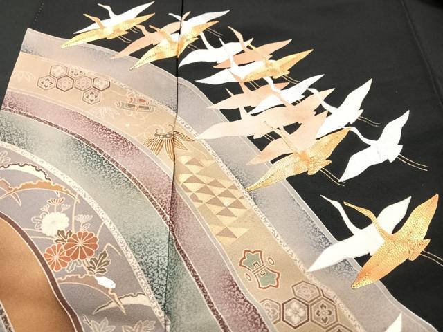 平和屋着物■豪華黒留袖 作家物 群鶴 金彩 正絹 逸品 CABF5114xe