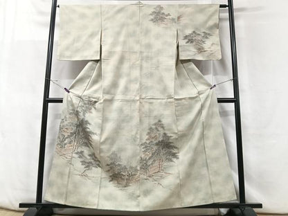 平和屋着物■訪問着　紬地　手描き　風景文　正絹　逸品　CABF5118xe
