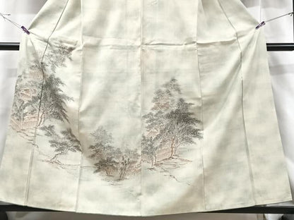 平和屋着物■訪問着　紬地　手描き　風景文　正絹　逸品　CABF5118xe