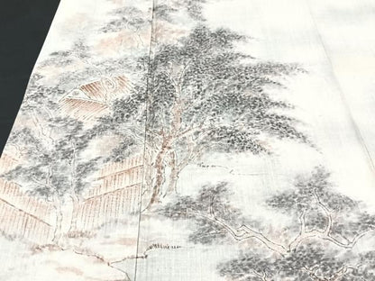 平和屋着物■訪問着　紬地　手描き　風景文　正絹　逸品　CABF5118xe