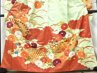 平和屋着物■豪華振袖 駒刺繍 扇面芝草花文 正絹 逸品 CABF5138xe