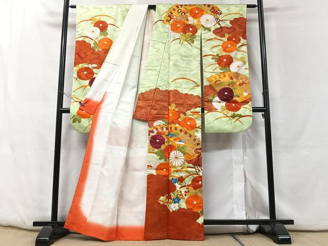 平和屋着物■豪華振袖 駒刺繍 扇面芝草花文 正絹 逸品 CABF5138xe