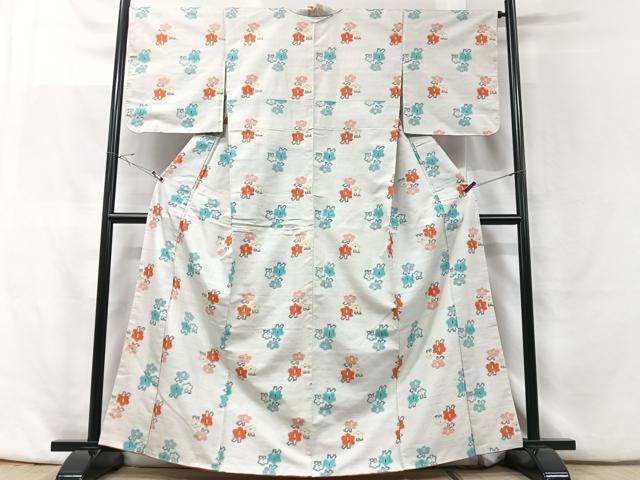 平和屋着物▽上質な紬　単衣　舞花文　正絹　逸品　AAAV8426fy 平和屋着物□上質な紬 舞花文 正絹 逸品 CABF5166xe
