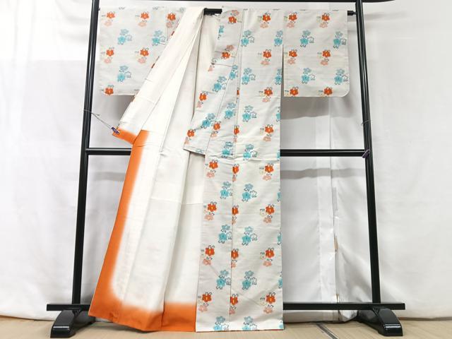 平和屋着物▽上質な紬　単衣　総刺繍　花織　幾何学花文　正絹　逸品　AABD0189fy 平和屋着物▽上質な紬 単衣 幾何学文様 正絹 逸品 未使用 AABB3894jh