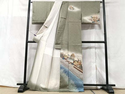 平和屋着物■訪問着　風景文　暈し染め　金彩　正絹　逸品　CABF5172xe