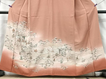 平和屋着物■訪問着　御所車人物花松文　暈し染め　正絹　逸品　CABF5174xe