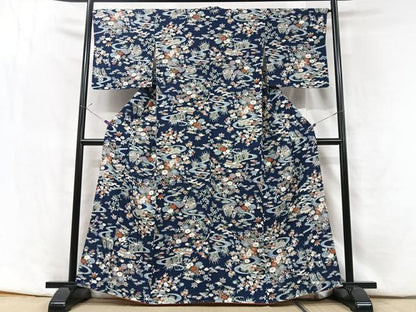 平和屋着物■上質な小紋　流水草花文　正絹　逸品　未使用　CABF5175xe