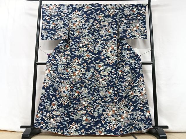 平和屋着物■上質な小紋　流水草花文　正絹　逸品　未使用　CABF5175xe