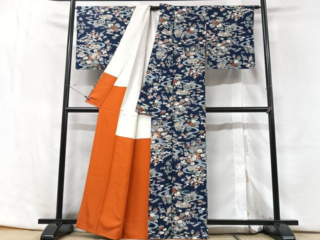 平和屋着物■上質な小紋　流水草花文　正絹　逸品　未使用　CABF5175xe