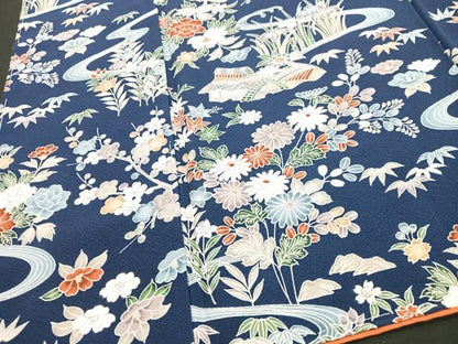 平和屋着物■上質な小紋　流水草花文　正絹　逸品　未使用　CABF5175xe