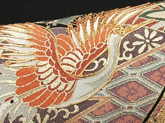 平和屋着物■豪華黒留袖 駒刺繍 扇面吉祥花鳥文 金彩 正絹 逸品 CABF5176xe