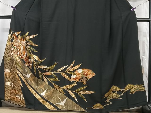 平和屋着物■豪華黒留袖　駒刺繍　御所車笹松文　金彩　正絹　逸品　CABF5184xe