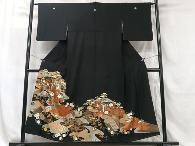 平和屋着物■豪華黒留袖　御所車吉祥花文　金彩　正絹　逸品　CABF5187xe