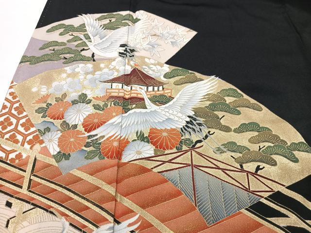 平和屋着物■豪華黒留袖　渡り橋地紙花鳥文　金彩　正絹　逸品　CABF5189xe
