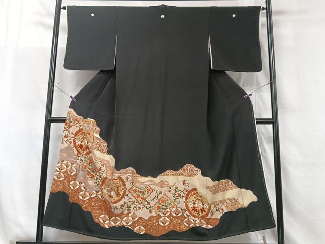 平和屋着物■豪華黒留袖　更紗花鳥文　金彩　正絹　逸品　CABF5200xe