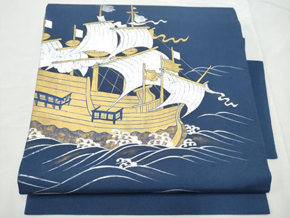 平和屋着物●塩瀬　つけ帯　船　金銀彩　正絹　逸品　CABF5202hy