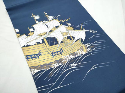 平和屋着物●塩瀬　つけ帯　船　金銀彩　正絹　逸品　CABF5202hy