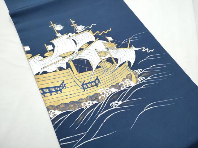 平和屋着物●塩瀬　つけ帯　船　金銀彩　正絹　逸品　CABF5202hy