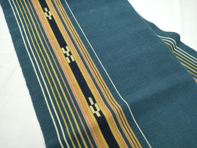 平和屋着物●沖縄県伝統工芸品　八重山ミンサー　手織り　八寸名古屋帯　幾何学間道　綿　逸品　CABF5204hy