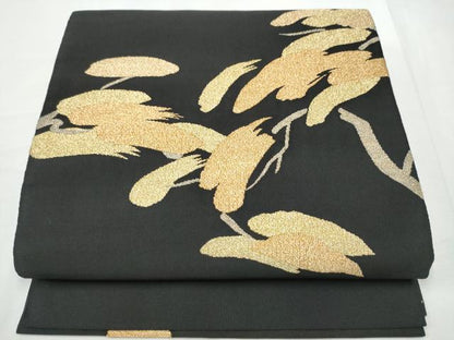 平和屋着物●爪掻き本綴れ　八寸名古屋帯　枝松文　黒地　金糸　正絹　逸品　CABF5207hy
