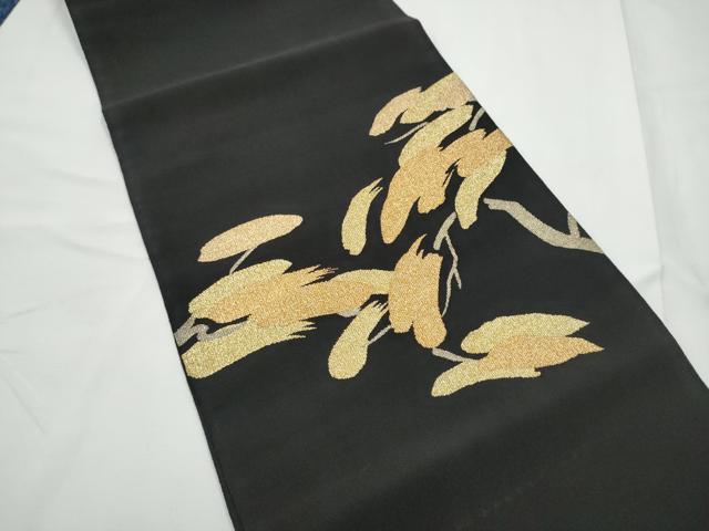平和屋着物●爪掻き本綴れ　八寸名古屋帯　枝松文　黒地　金糸　正絹　逸品　CABF5207hy