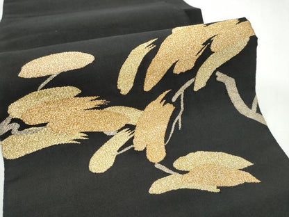 平和屋着物●爪掻き本綴れ　八寸名古屋帯　枝松文　黒地　金糸　正絹　逸品　CABF5207hy