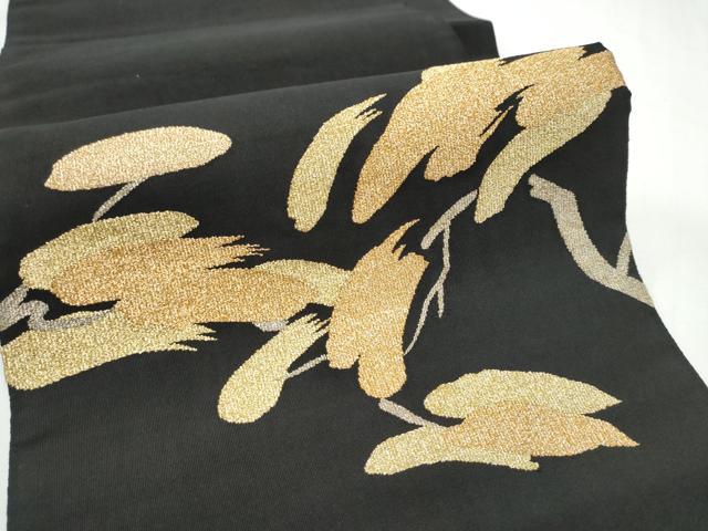 平和屋着物●爪掻き本綴れ　八寸名古屋帯　枝松文　黒地　金糸　正絹　逸品　CABF5207hy