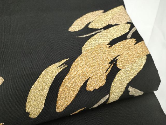 平和屋着物●爪掻き本綴れ　八寸名古屋帯　枝松文　黒地　金糸　正絹　逸品　CABF5207hy