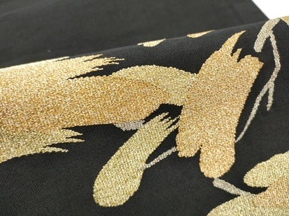 平和屋着物●爪掻き本綴れ　八寸名古屋帯　枝松文　黒地　金糸　正絹　逸品　CABF5207hy