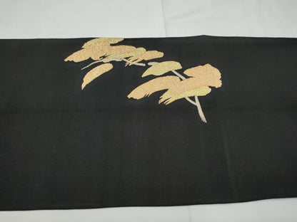 平和屋着物●爪掻き本綴れ　八寸名古屋帯　枝松文　黒地　金糸　正絹　逸品　CABF5207hy