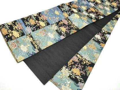 平和屋着物●全通柄袋帯　唐織　乱菊　黒地　金糸　正絹　逸品　CABF5209hy