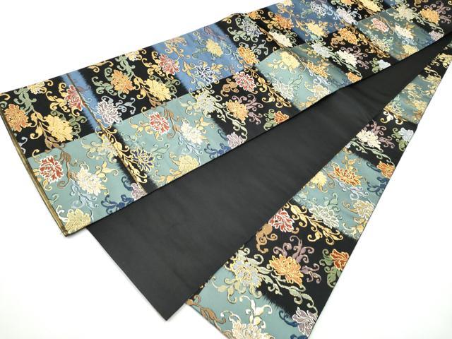平和屋着物●全通柄袋帯　唐織　乱菊　黒地　金糸　正絹　逸品　CABF5209hy