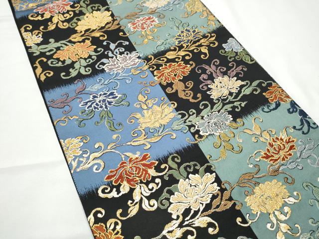 平和屋着物●全通柄袋帯　唐織　乱菊　黒地　金糸　正絹　逸品　CABF5209hy