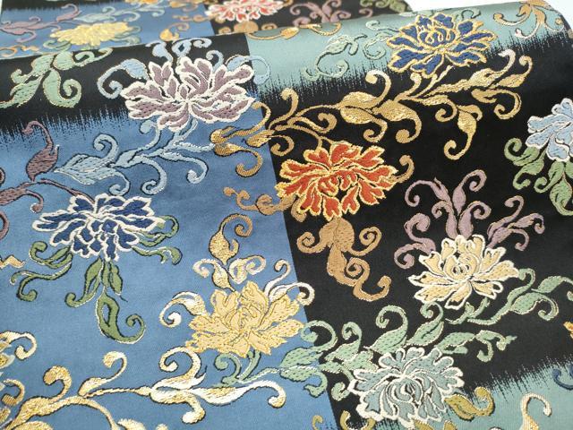 平和屋着物●全通柄袋帯　唐織　乱菊　黒地　金糸　正絹　逸品　CABF5209hy
