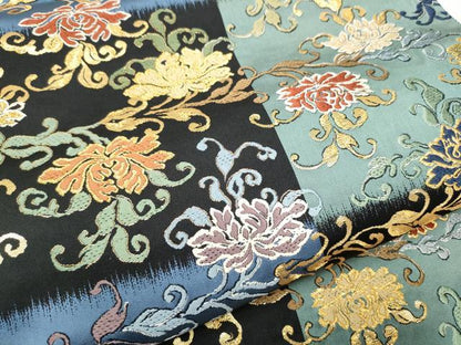 平和屋着物●全通柄袋帯　唐織　乱菊　黒地　金糸　正絹　逸品　CABF5209hy