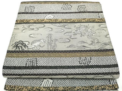 平和屋着物●全通柄袋帯　遊織紹巴　虎　龍横段文　正絹　逸品　CABF5213hy